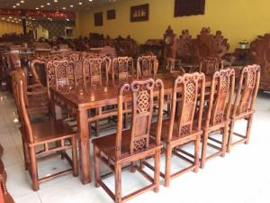 Bộ bàn ăn cẩm lai 10 ghế triện bàn vuông