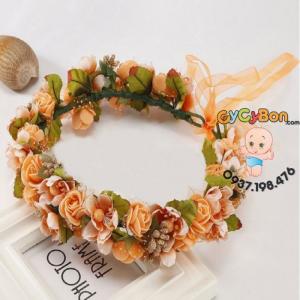 Vòng Hoa Đội Đầu Cho Bé Hoa Hồng Nhụy Nâu Nhiều Màu