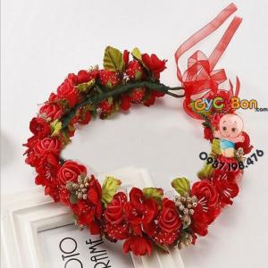 Vòng Hoa Đội Đầu Cho Bé Hoa Hồng Nhụy Nâu Nhiều Màu