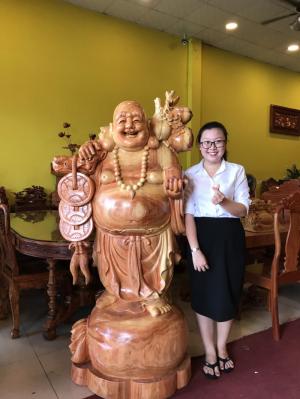 Di lặc đứng bao tiền gỗ hương cao 1m78