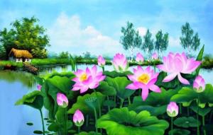 tranh gạch 3d hoa sen Q180