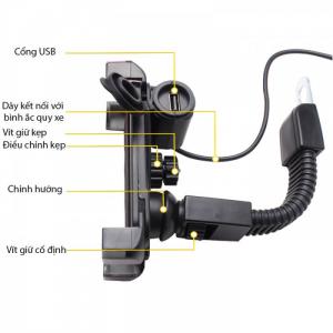 Giá Đỡ Kẹp Điện Thoại 2 In 1 Gắn Trên Xe Máy Có Đầu Sạc Điện Thoại Cổng Usb