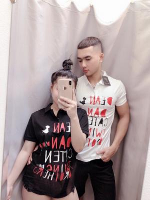Áo thun có cổ in chữ phối màu thời trang L68