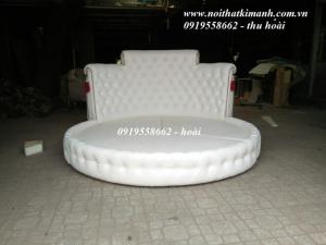 giường tròn bọc da màu trắng