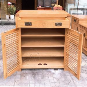 Tủ giày dép gỗ sồi 2 cánh 1 ngăn kéo đỉnh bo cong
