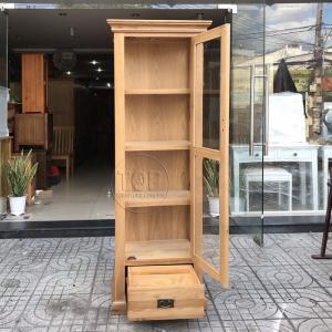 Tủ trưng bày gỗ sồi 1 cánh kính 1 ngăn kéo