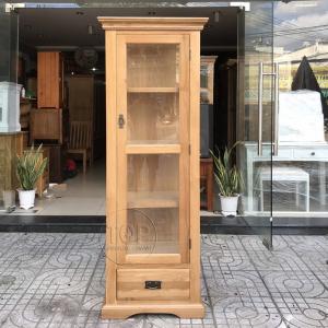 Tủ trưng bày gỗ sồi 1 cánh kính 1 ngăn kéo