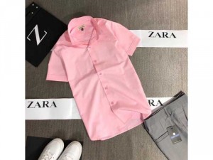 Áo sơ mi nam trơn ngắn tay cao cấp thương hiệu Zara Man có size lớn trên 80kg