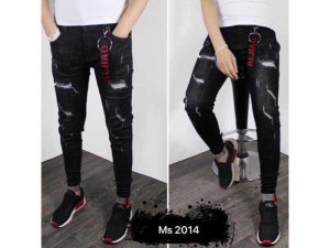 Quần jeans nam wax cao cấp rách gối D&C
