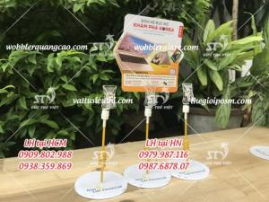 wobbler để bàn đế mica, wobbler quảng cáo đế mica, wobbler để bàn đế nhựa, wobbler quảng cáo