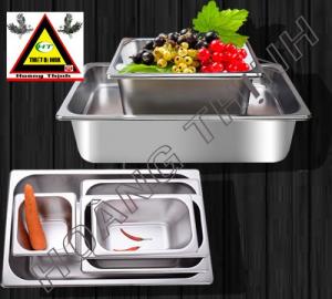 khay inox đựng thạch trà sữa, khay inox đựng trái cây tư chọn, khay inox đựng thực phẩm.
