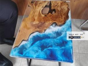 Bàn tiếp khách gỗ đổ keo epoxy. bàn phòng khách gỗ keo epoxy