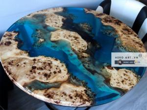 Mặt bàn epoxy hình tròn, gỗ nu. Mặt bàn tròn keo epoxy
Bàn tròn epoxy cafe