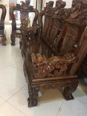 Bộ bàn ghế nghê 3 đầu gỗ mun đuôi công