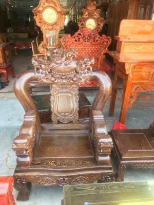 Bộ bàn ghế nghê 3 đầu gỗ mun đuôi công