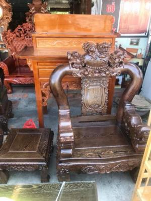 Bộ bàn ghế nghê 3 đầu gỗ mun đuôi công