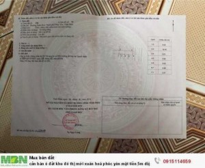 cần bán ô đất khu đô thị mới xuân hoà phúc yên mặt tiền 5m diện tích 92m2 hướng đông