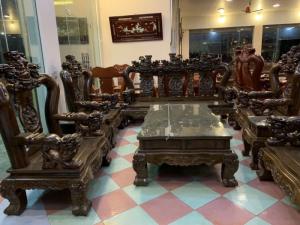 Bộ bàn ghế nghê 3 đầu gỗ mun đuôi công - tay 14 , tay 16