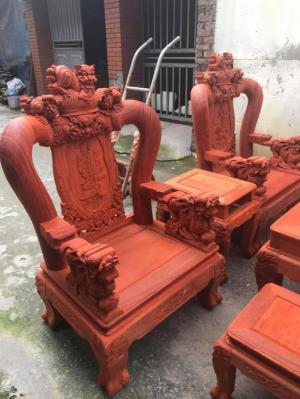 Bộ bàn ghế nghê đỉnh gỗ hương đỏ nam phi