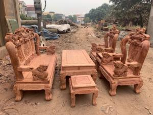 Bộ bàn ghế giả cổ nghê đỉnh gỗ hương đá