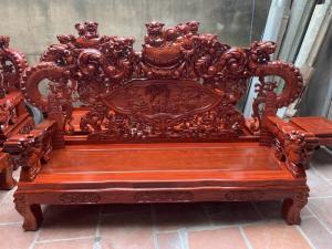 Bộ bàn ghế trạm nghê đỉnh tay khuỳnh vách bát tiên gỗ hương đỏ nam phi