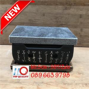 Bếp/Lò nướng than tại bàn bằng gang khắc chữ nhật bản và miếng đá nướng thịt bò kobe tại Tân Phú