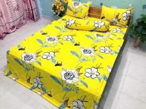 Drap hoa vàng cotton việt nam
