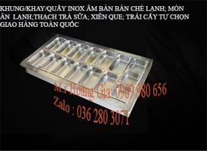 Khay/ khung inox giữ nhiệt thạch trà sữa gồm 8 khay vuông nhỏ ; giữ lạnh bằng đá.