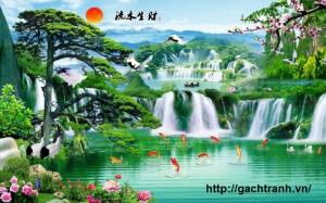 Gạch tranh phủ kính 3D ốp tường mẫu tranh sơn thủy