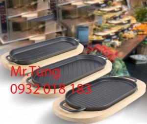 Dĩa gang hình ovan chống dính size lớn có sóng làm bò né, bò beef steak tại bàn giá tốt