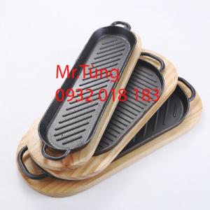 Dĩa gang hình ovan chống dính size lớn có sóng làm bò né, bò beef steak tại bàn giá tốt