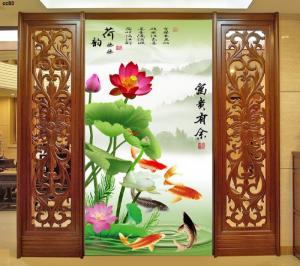 gạch tranh 3d hoa sen cá chép