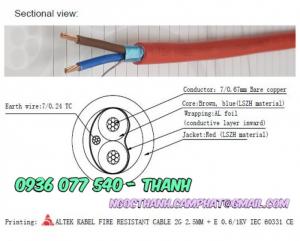 Cáp chống cháy 2x2.5 mm2 - IEC60331-LSZH-FR