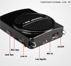 Máy trợ giảng mini Takstar E126 Chức năng AUX nhận âm thanh từ Máy tính, điện thoại, MP, như là một loa nhỏ.