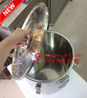 Thùng/Nồi inox 304 cách nhiệt 2 lớp nắp bằng có lỗ thông hơi chuyên vận chuyển nước lèo, nước phở nóng tại Quy Nhơn