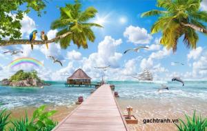 tranh gạch 3d phong cảnh biển L90