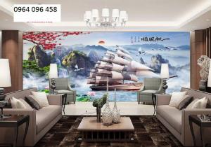 tranh 3d thuyền buồm - tranh gạch 3d phong thủy