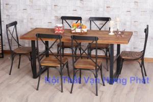 Bộ bàn ghế chân sắt mặt gỗ cho quán ăn, nhà hàng