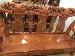 Bộ bàn ghế chạm đào mặt liền gỗ hương 6 món tay 12 BBG047