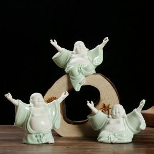 Tượng Phật Di Lặc trắng phối áo xanh - Phật đứng dang tay