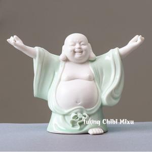 Tượng Phật Di Lặc trắng phối áo xanh - Phật đứng dang tay