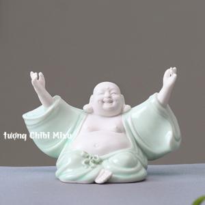 Tượng Phật Di Lặc trắng phối áo xanh - Phật ngồi dang tay