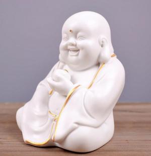 Tượng Tiếu Phật gốm trắng