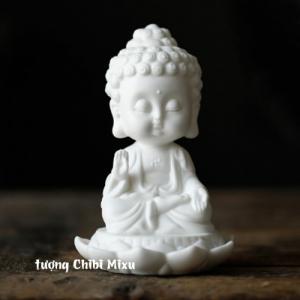 Tượng Phật trắng ngồi thiền trên đài sen - Phật Ông