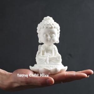 Tượng Phật trắng ngồi thiền trên đài sen - Phật Ông