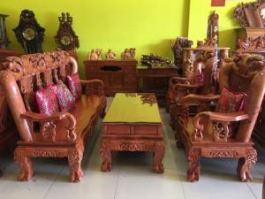 Bộ bàn ghế chạm đào mặt liền gỗ hương đá 6 món tay 12 HÀNG ĐẸP DỄ MUA