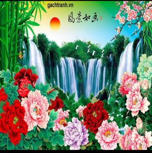 tranh gạch 3d hoa mẫu đơn phong thủy