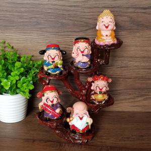Bộ tượng Ngũ Phúc + di lặc + chân đế