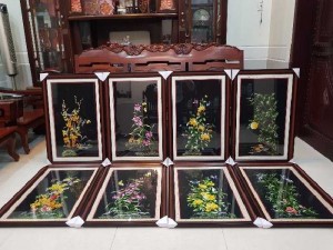 Tranh thêu tay TỨ QUÝ (1 bộ gồm 4 bức)