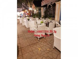 Bàn ghế mây cafe diana màu trắng